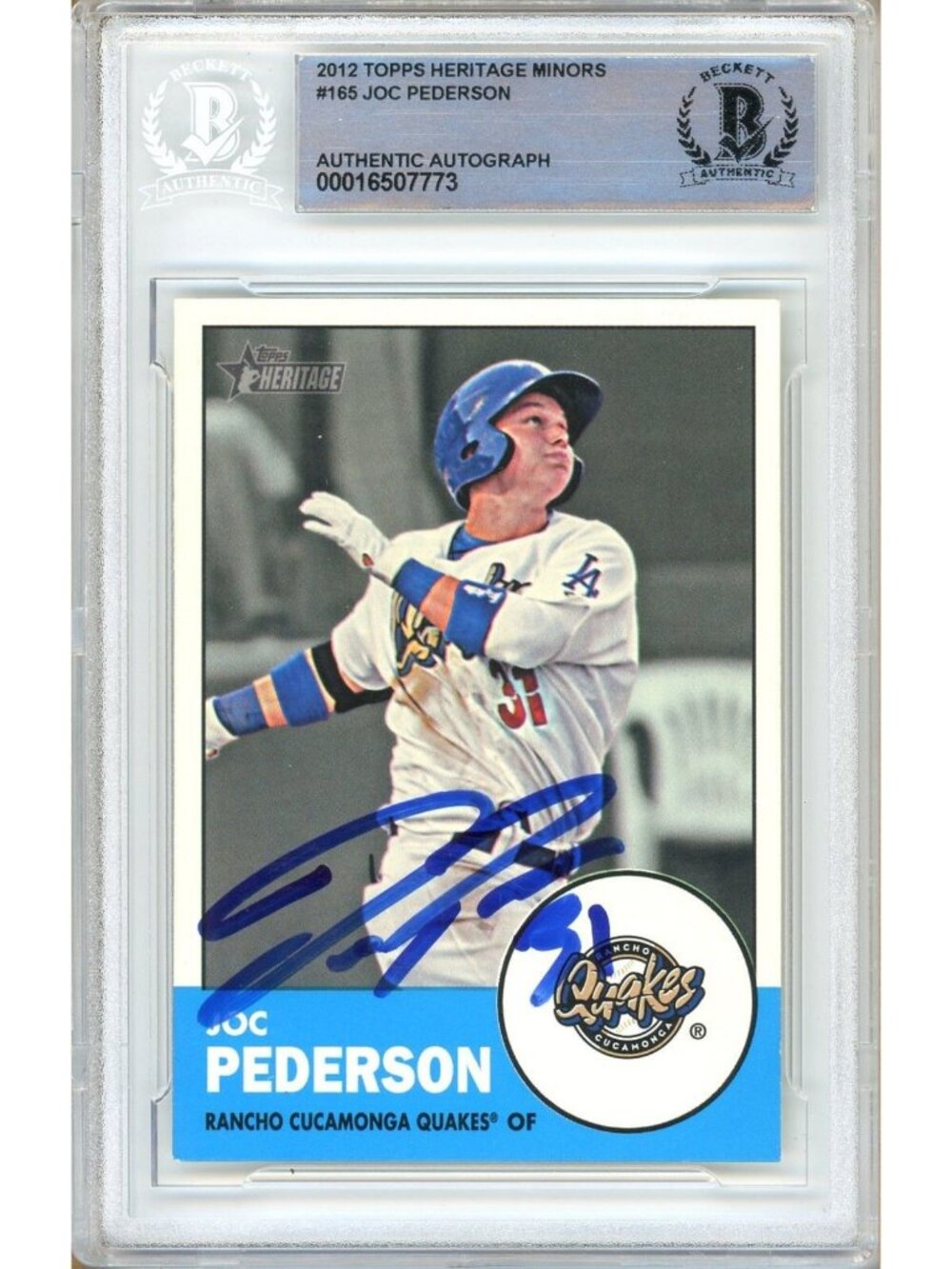Joc Pederson Signed 2012 Topps Heritage Minors #165 Dodgers BAS Slabbed Auto MLB